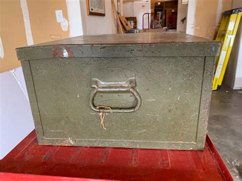 antique metal oval bank box with handle|Antique Metal Storage Box .